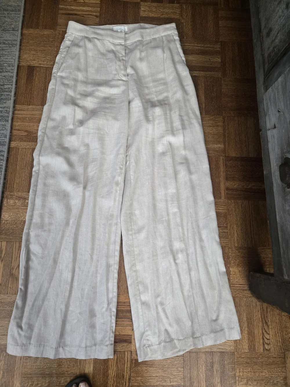 WOMEN'S CREAM WIDE-LEG LINEN BLEND TROUSERS - Size 8